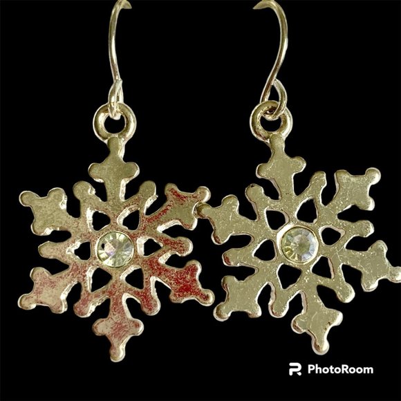 Snowflake Earrings Silver Plated AB Crystals Christmas Winter Snow Holiday X-Mas - Picture 4 of 12